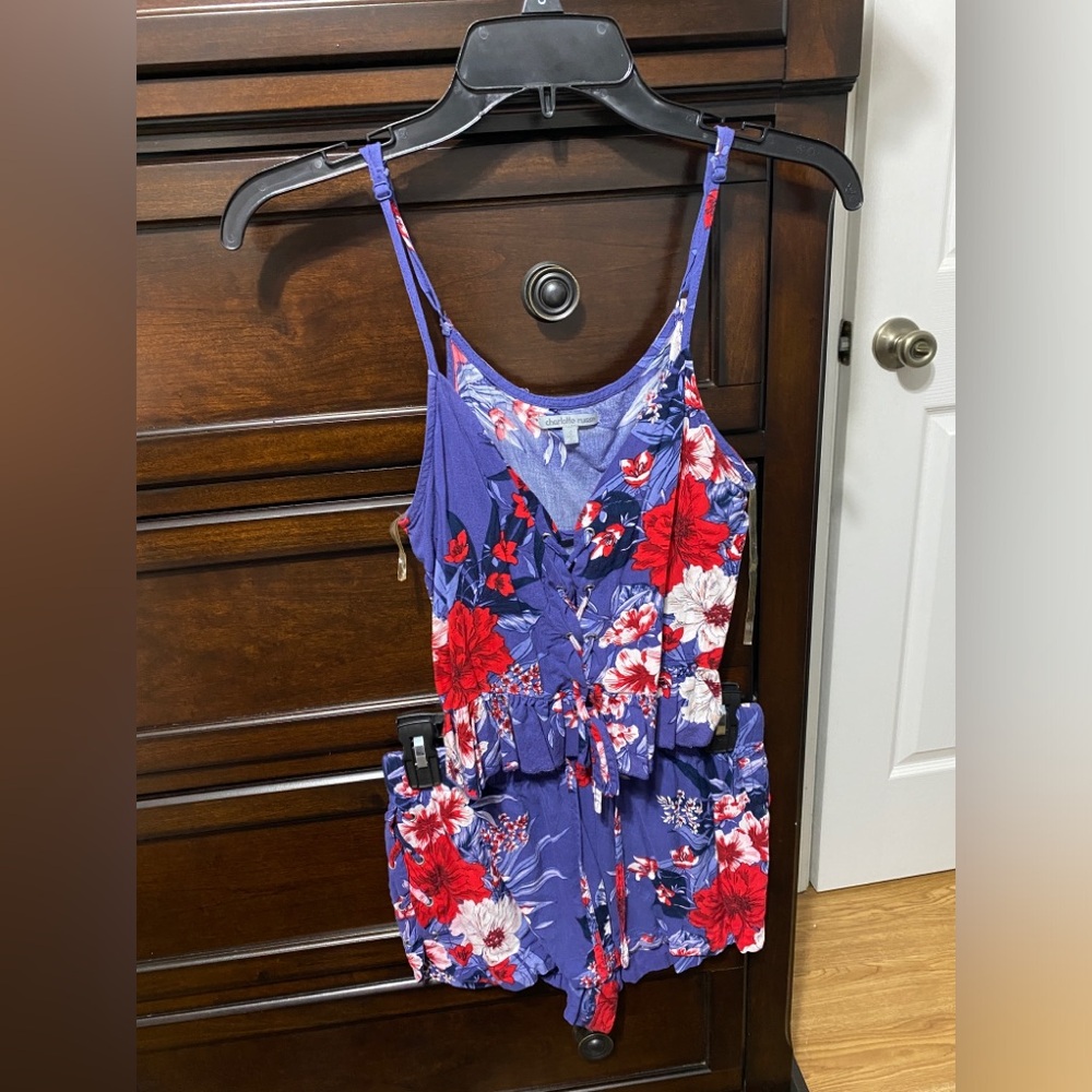 Blue with Red and White Flowers Two Piece Set